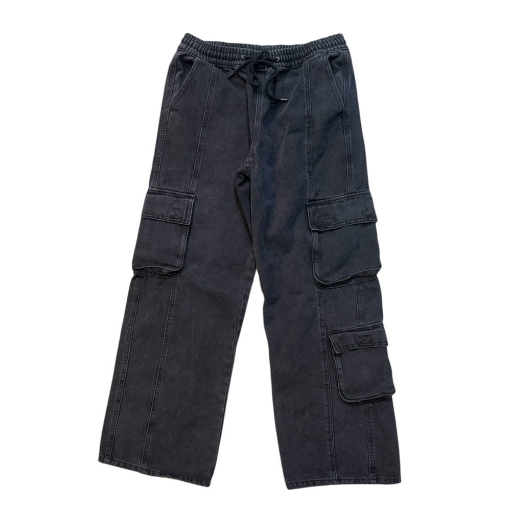 Forever 21  Denim Black Wash Drawstring Wide Leg Cargo Pants Size 28